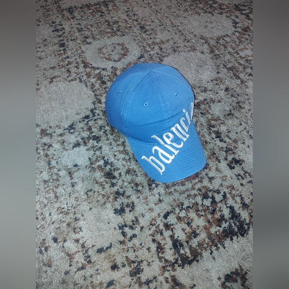 Balenciaga Men's Blue Embroidered Diagonal Cap New!! - Picture 2 of 7